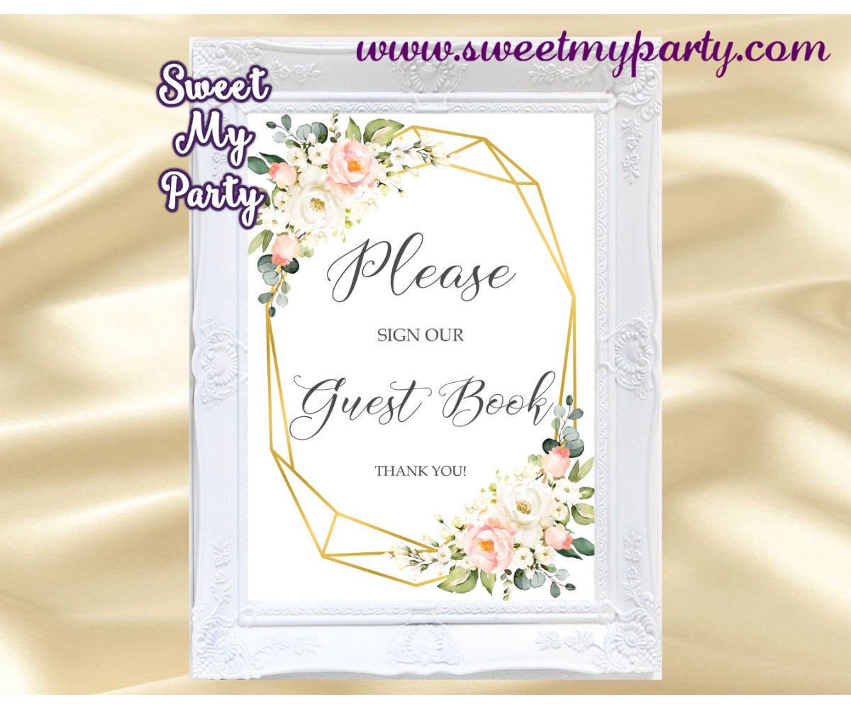 Geometric gust book sign printable,Ivory Blush guest book sign,(128)